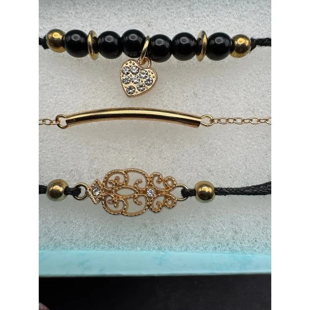 NIB 3 Stylish Bracelets or Anklets Black & Gold - Picture 3 of 8